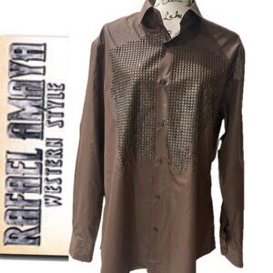 RAFAEL AMAYA SHIRT BUTTON DOWN BY RANGERS LEGEND XL CHOCOLATE STUDDED WESTERN